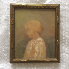 ANCIEN BEAU PORTRAIT PROFIL D'ENFANT PASTEL CRAYON GRAS SIGNÉ CIRCA 1920