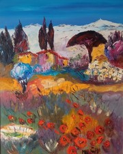 LE MONT VENTOUX COQUELICOT PARIS ART  TABLEAU PEINTURE HUILE JUMEAUX JEAN PIERRE