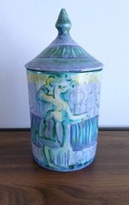 Pot couvert en céramique à décor de femme stylisé 60'S  - signé