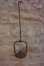 ANCIENNE LAMPE À HUILE DE MINEUR RAVE AU COQ XIX ème  (FER FORGÉ)