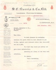 Facture   1933 LEATHER LANUFACTURERS S E NORRIS A LONDON - M. SCHNEIDER A LE