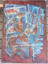 TABLEAU MODERNE PEINTURE ABSTRAITE VERS 1970 SIGNATURE À IDENTIFIER  92X65cm