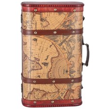 Valise Vintage Portable Composite En Bois Carte Motif Design Stockage Vintage