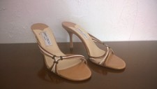 JIMMY CHOO Superbe et authentique paire de mules à lanières en cuir beige NEUVE