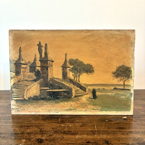 Antique oil wood painting - oil,