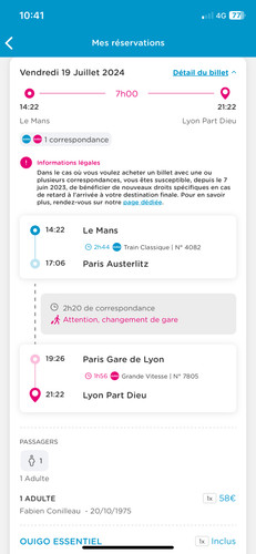 Billet train mans lyon - de, le