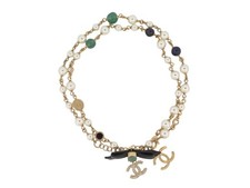 NEUF COLLIER CHANEL PERLES VERRE STRASS 63-69CM CEINTURE EN METAL NECKLACE 1490€