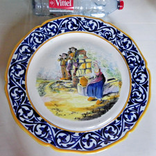 Important ancien plat faïence Porquier Beau Quimper décor musiciens polychrome