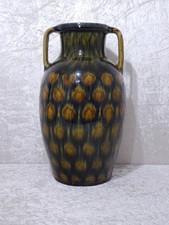 Antique Art Nouveau Céramique Vase avec Anse Paon Schwammdekor - Vintage - 38,8