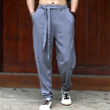 Hommes Lin Pantalon Sarouel Bloomer Hanfu Kung Fu Tai Chi Arts Martiaux Rétro