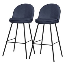 Tabourets de bar comptoir bleu foncé avec dossier repose-pieds H 75 cm lot de 2