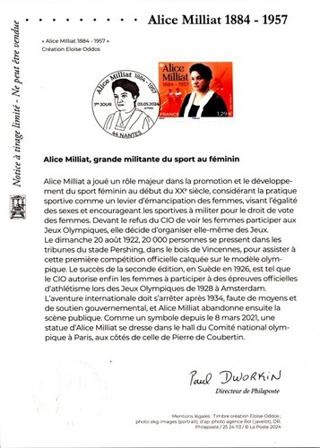 Notice postale alice milliat - milliat,