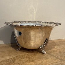 Ancien Grand Saladier Coupe À Pieds En Métal Argenté Décor Vigne Raisin