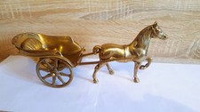 Cheval et Charrette en Laiton Massif Vintage Décoration Prestige Vide Poche