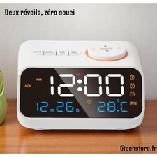 Radio réveil LED rechargeable, radio FM, 2 alarme, affichage de la température
