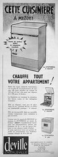 PUBLICITÉ DEVILLE CHARLEVILLE CUISINIÈRE A MAZOUT CHAUFFE TOUT VOTRE APPARTEMENT