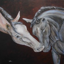 Tableau original de Caillon 50x50 cm "allééééez" CHEVAL chevaux huile toile