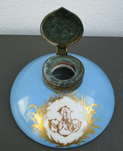 Encrier porcelaine bleu