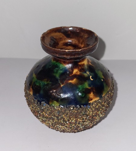 Vase terre cuite jaspée - , et