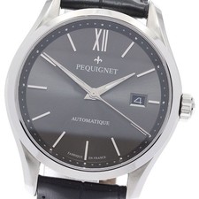 Pequignet 4800543S Élégance Date Automatique Ss Cuir 42mm Gris Dial Homme Montre