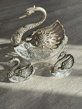 Art Deco Crystal & Silver Swan Set – Candy, Nuts, or Salt Cellars