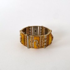Bracelet Art Deco de Jean Painlevé années 30 – Galalithe jaune & métal doré