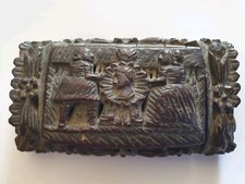 TABATIERE ANCIENNE EN COROZO FIN XVIIIeS DE MARIAGE ET NAISSANCE ART POPULAIRE