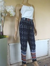 PANTALON D'ETE FLUIDE BLEU IMPRIME MAROCAIN  T M/L + TOP BLEU TM LES 2 NEUF 