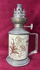 KEROSENE LAMP LAMPE A PETROLE A MAIN FLEURS BOUQUET FLORAL FLORAUX 19EME XIXEME