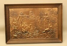Cadre tableau bas relief en cuivre encadré - Scène de chasse 31 x 48 cm