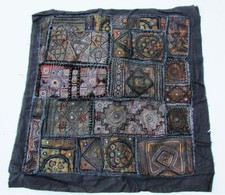 Kutchi Indien Patchwork Brodé Tenture Murale 24 " Carré Noir Vintage