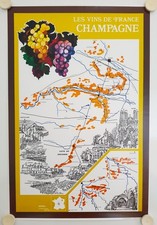 Affiche Carte Les Vins de France CHAMPAGNE
