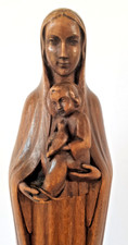 Ancienne vierge, statuette à l'enfant en bois, signature Vinho, circa 1920/1930.