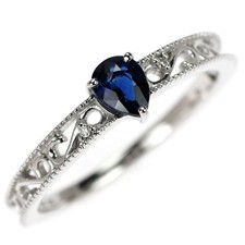 Bague diamant saphir en forme de poire K10WG - Livraison gratuite...