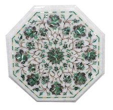 Table En Marbre 12" Avec Incrustation Florale En Malachite Décor D'Intérieur