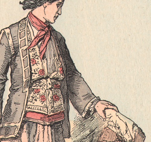 Ancienne gravure aquarellée
