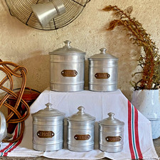 Série de 5 Pots Epices Cuisine en Aluminium et Plaque Cuivre Riveté - Manufrance