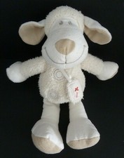 *. DOUDOU PELUCHE NICOTOY MOUTON AGNEAU COLLIER AVION ECRU BEIGE ROND 28cm  TBE