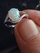 bague argent 925 opale blanche