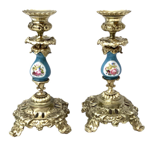 Paire bougeoirs bronze et - paire, de