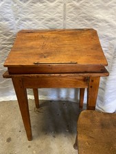 Ancien Petit Bureau Pupitre d’Écolier en Bois + Chaise Collector Vintage