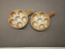 2 poêlons caquelons plats cuisson 6 trous escargots grès Emile Henry cassolettes