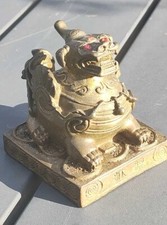 Sculpture Dragon Mythique Chinois Pixiu/PiYao, Feng Shui, En Bronze Patiné Doré 