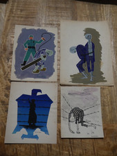 4 gouaches originales signées Tournemaigne Déportation  2ème guerre mondiale