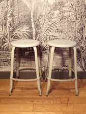 ANCIEN PAIRE TABOURET NICOLLE ATELIER ARCHITECTE MéTAL-DESIGN INDUSTRIEL 50-70