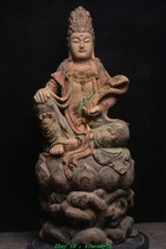 33.4''Old Wood Painting Carved Ruyi GuanYin Kwan-yin Bodhisattva Buddha Statue