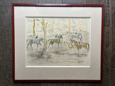 Marcel Wibault Gouache Originale Jockey Course Chevaux Turf Peinture Montagne