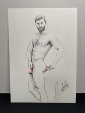 Dessin Original Signé Nu Masculin Érotique