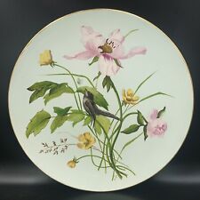 Superbe plat décoratif faïence décor peint Art Nouveau Fleurs & Hirondelle XIXe