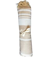 DRAP DE PLAGE, FOUTA. 100x200cm. NEUVE, RAYURES TON CARAMEL GRIS.  100 % COTON